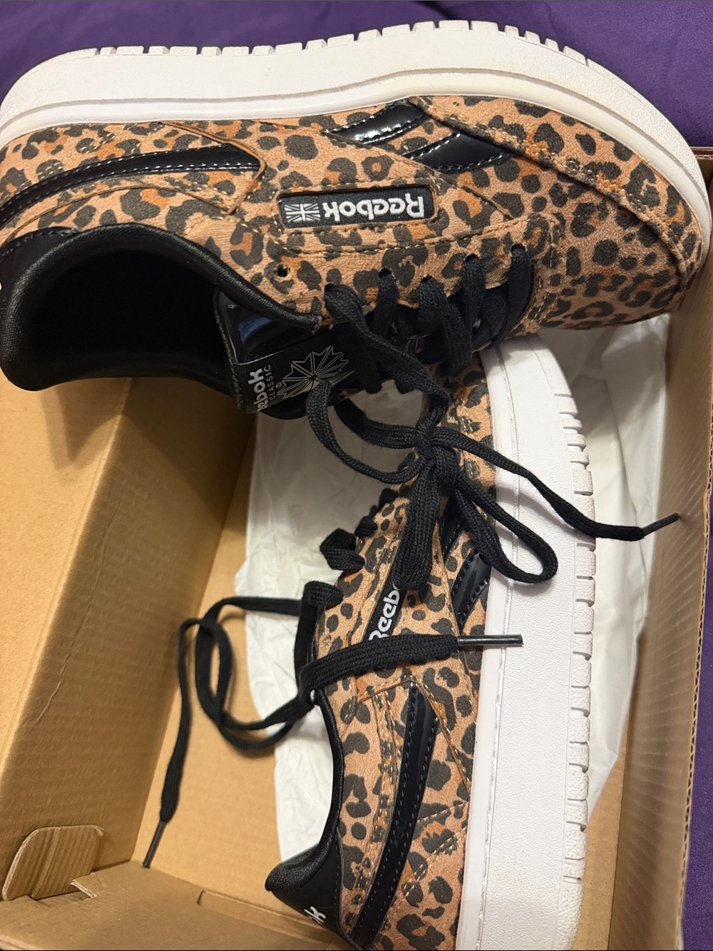 Reebok Leopard Print Sneakers in Black and Brown size 4 youth